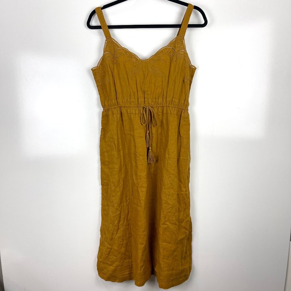 J.Crew Embroidered Linen Midi Dress Sleeveless Pockets Cottagecore Size 2 NWT